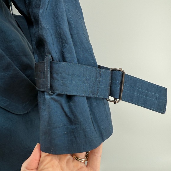 London Fog Blue Trench Coat Women's 8 Petite Double Breasted Belted - Picture 8 of 12